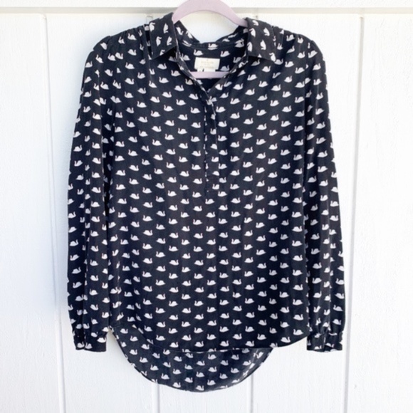 kate spade Tops - KATE SPADE Swan Print Silk Blend Shirt M